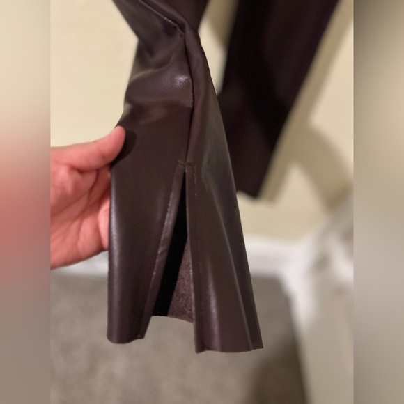 Express Chocolate Super High Waisted Faux Leather Modern Straight Pant - Picture 6 of 7